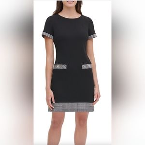 Tommy Hilfiger Women's  Black Shift  Dress With Plaid Trim Size 10